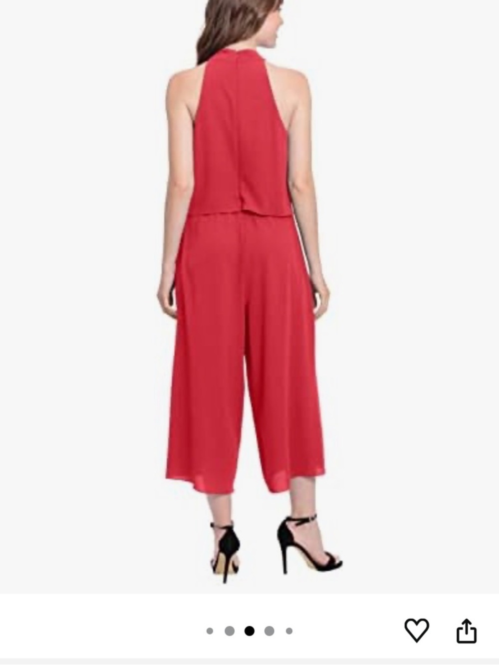 London Times Red Sleeveless Halter Wide-Leg Cropped Jumpsuit - Picture 3 of 8